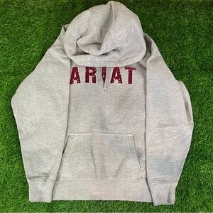 ARIAT REAL Red Logo Gray Hoodie Oatmeal Womens Large 10030008 4500065546 CH28 F1